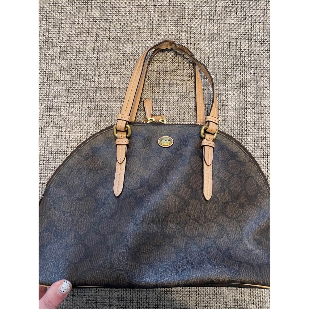 Coach Cora Domed Satchel Signature Canvas Brown Tan Handbag F26184